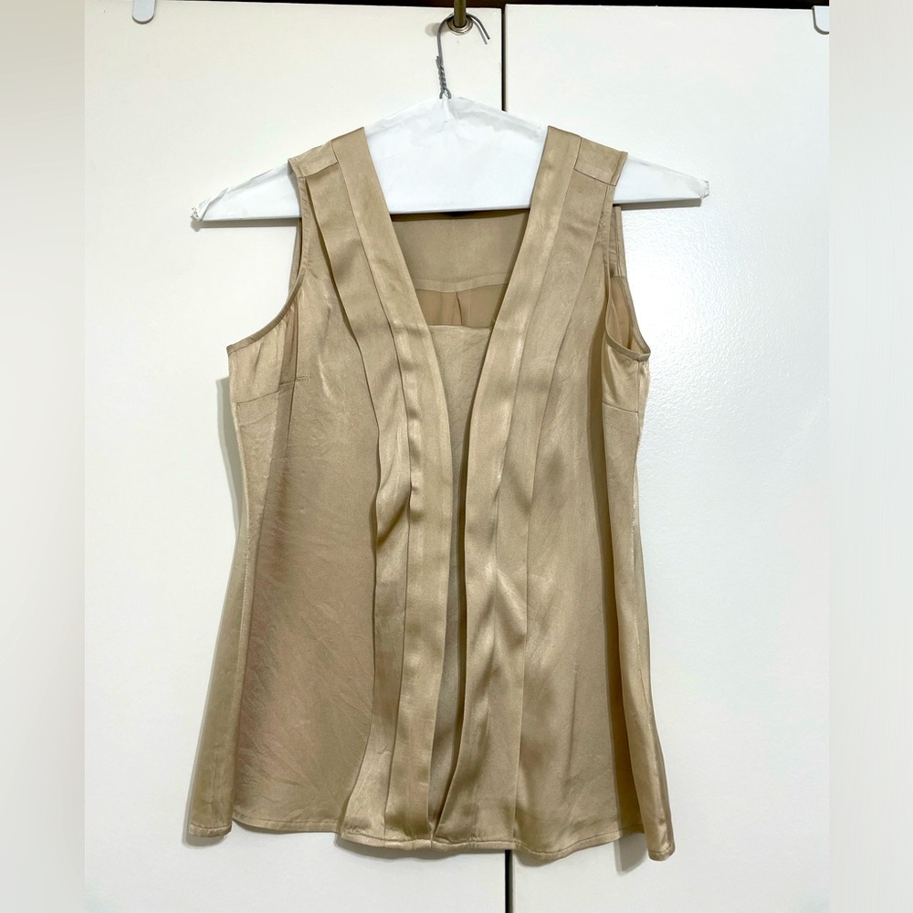 White House Black Market Petite Sleeveless Pleated Layering Silk Shell